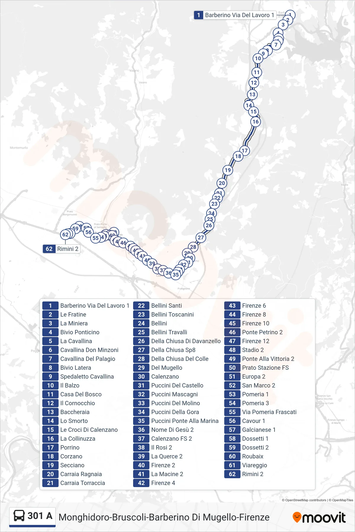 Linea 301 A tram (Via Rimini (Passerella Scuole Reggiana)) - Percorsi e fermate sulla mappa