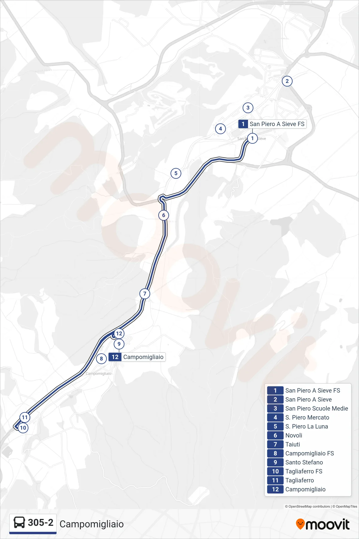 Linea 305-2  bus (Campomigliaio) - Percorsi e fermate sulla mappa