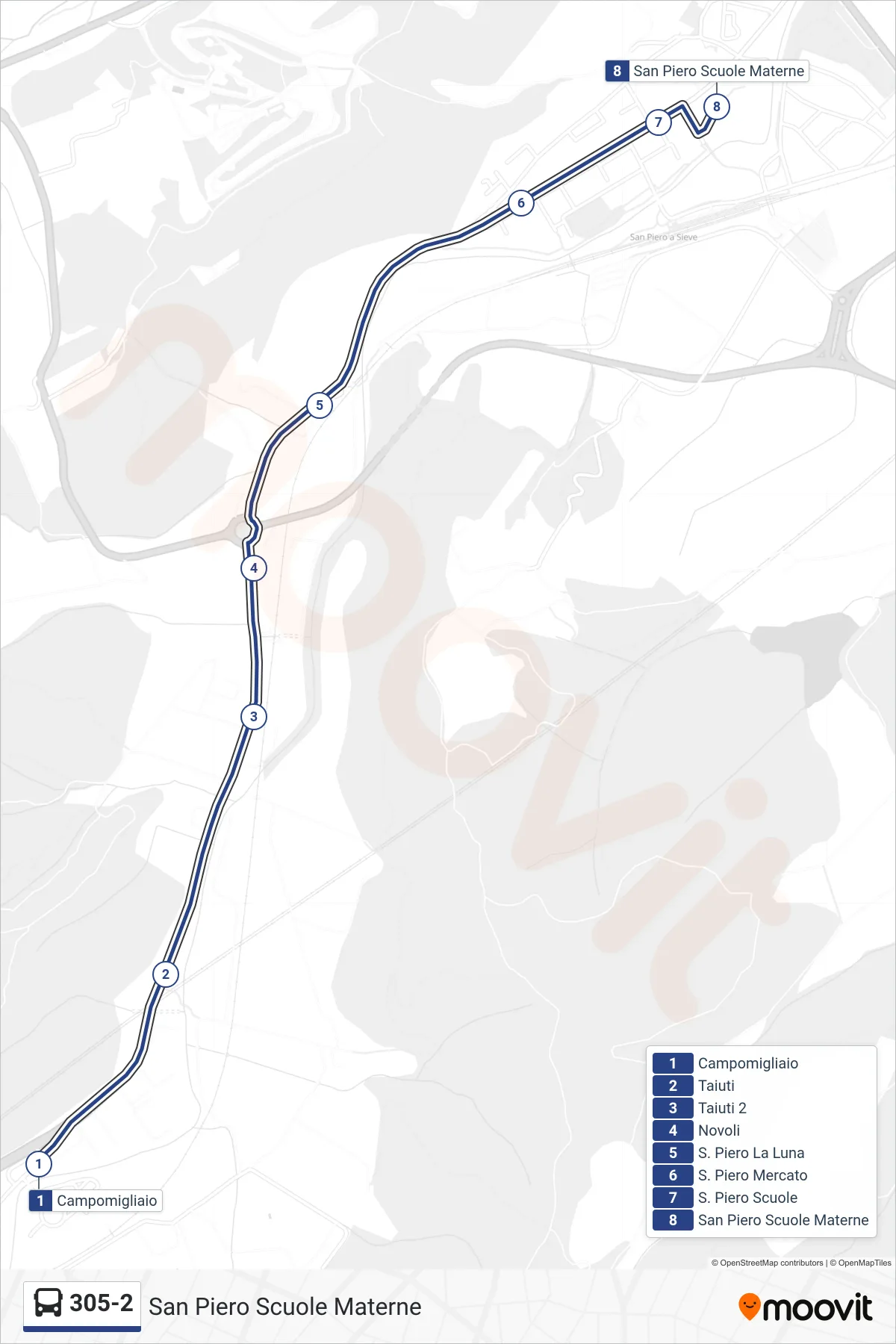 Linea 305-2 bus (San Piero Scuole Materne) - Percorsi e fermate sulla mappa