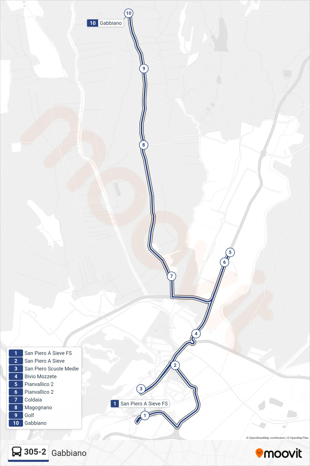 Linea 305-2  bus (Gabbiano) - Percorsi e fermate sulla mappa