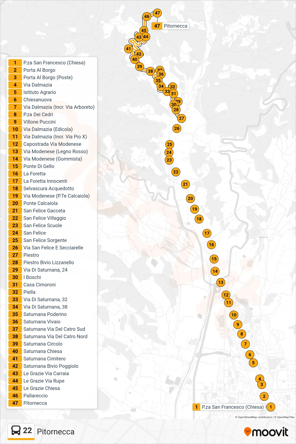 Linea 22 bus (Pitornecca) - Percorsi e fermate sulla mappa