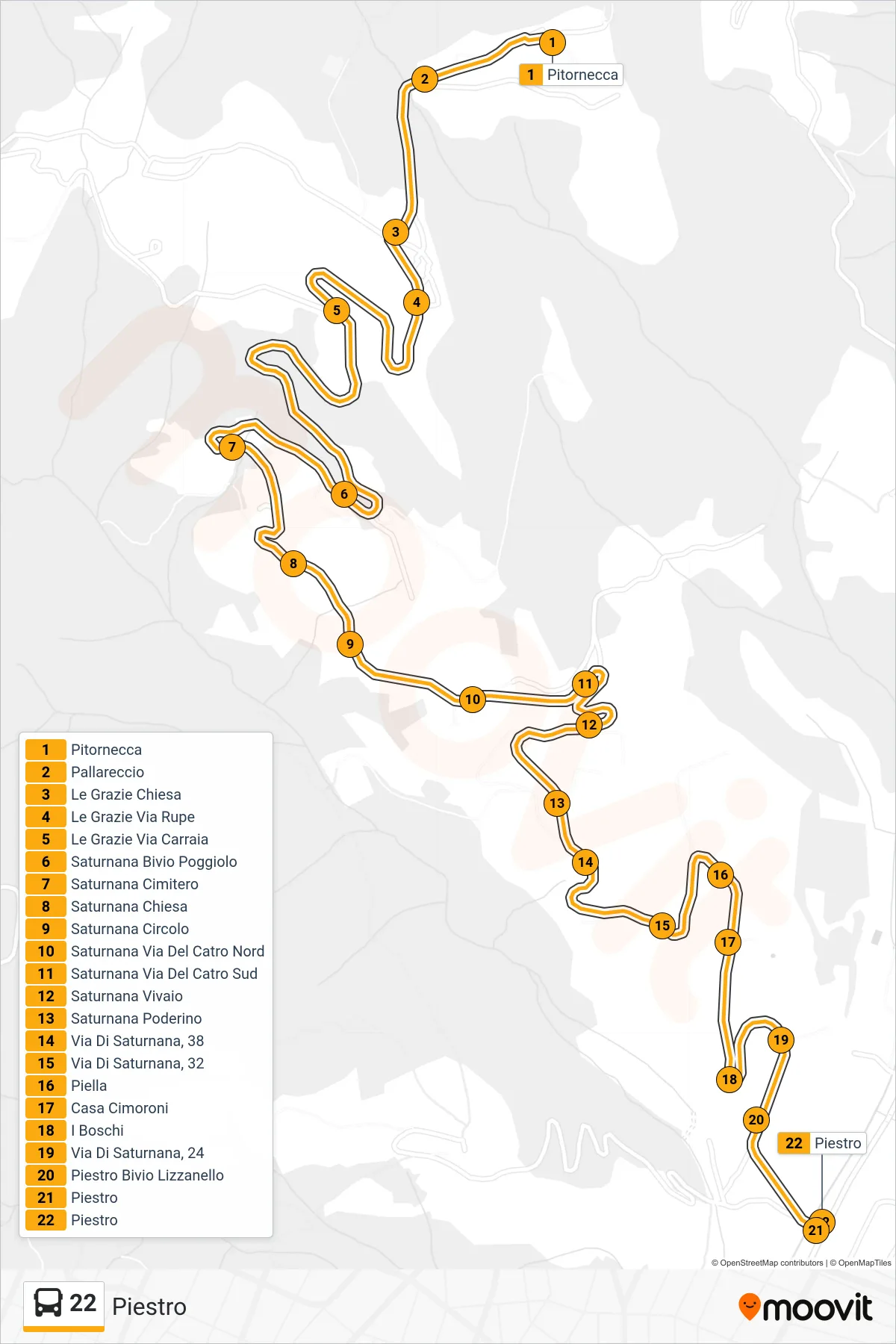 Linea 22 bus (Piestro) - Percorsi e fermate sulla mappa