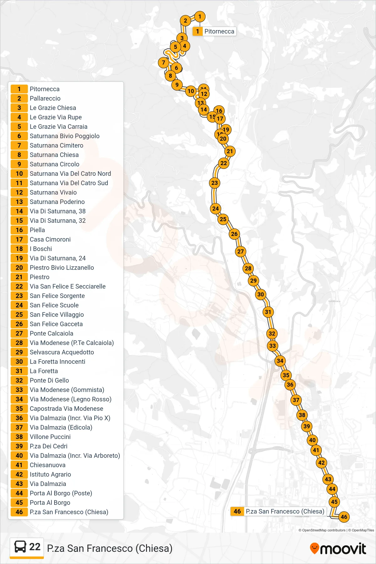 Linea 22  bus (P.za San Francesco (Chiesa)) - Percorsi e fermate sulla mappa