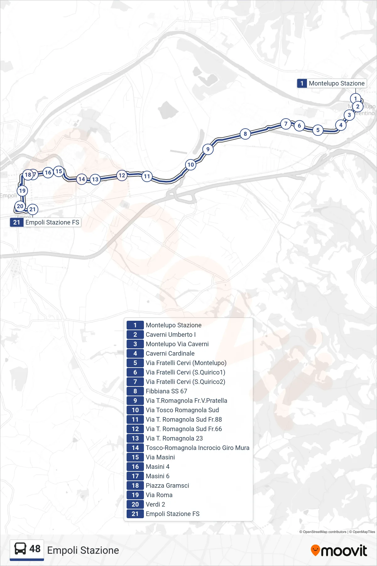 Linea 48 bus (Empoli Stazione) - Percorsi e fermate sulla mappa
