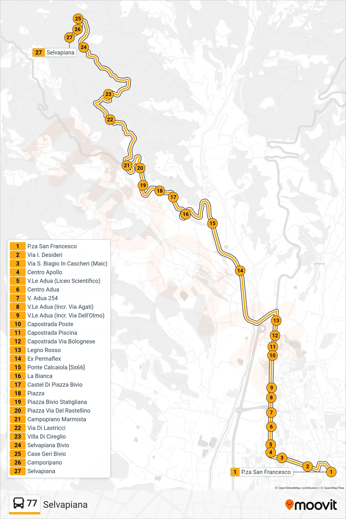 Linea 77 bus (Selvapiana) - Percorsi e fermate sulla mappa