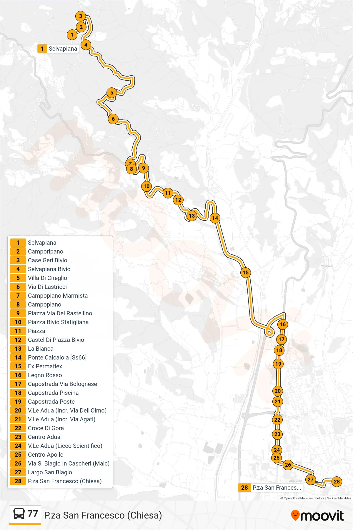 Linea 77 bus (P.za San Francesco (Chiesa)) - Percorsi e fermate sulla mappa