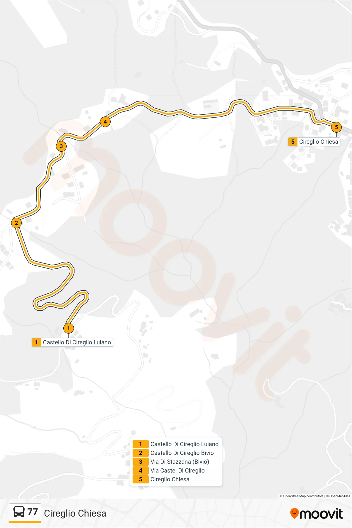 Linea 77 bus (Cireglio Chiesa) - Percorsi e fermate sulla mappa