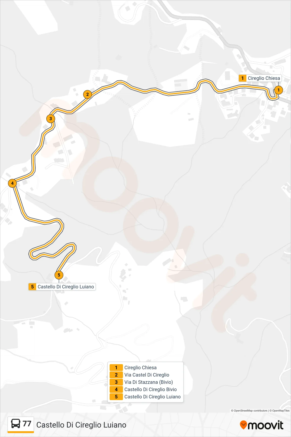 Linea 77 bus (Castello Di Cireglio Luiano) - Percorsi e fermate sulla mappa