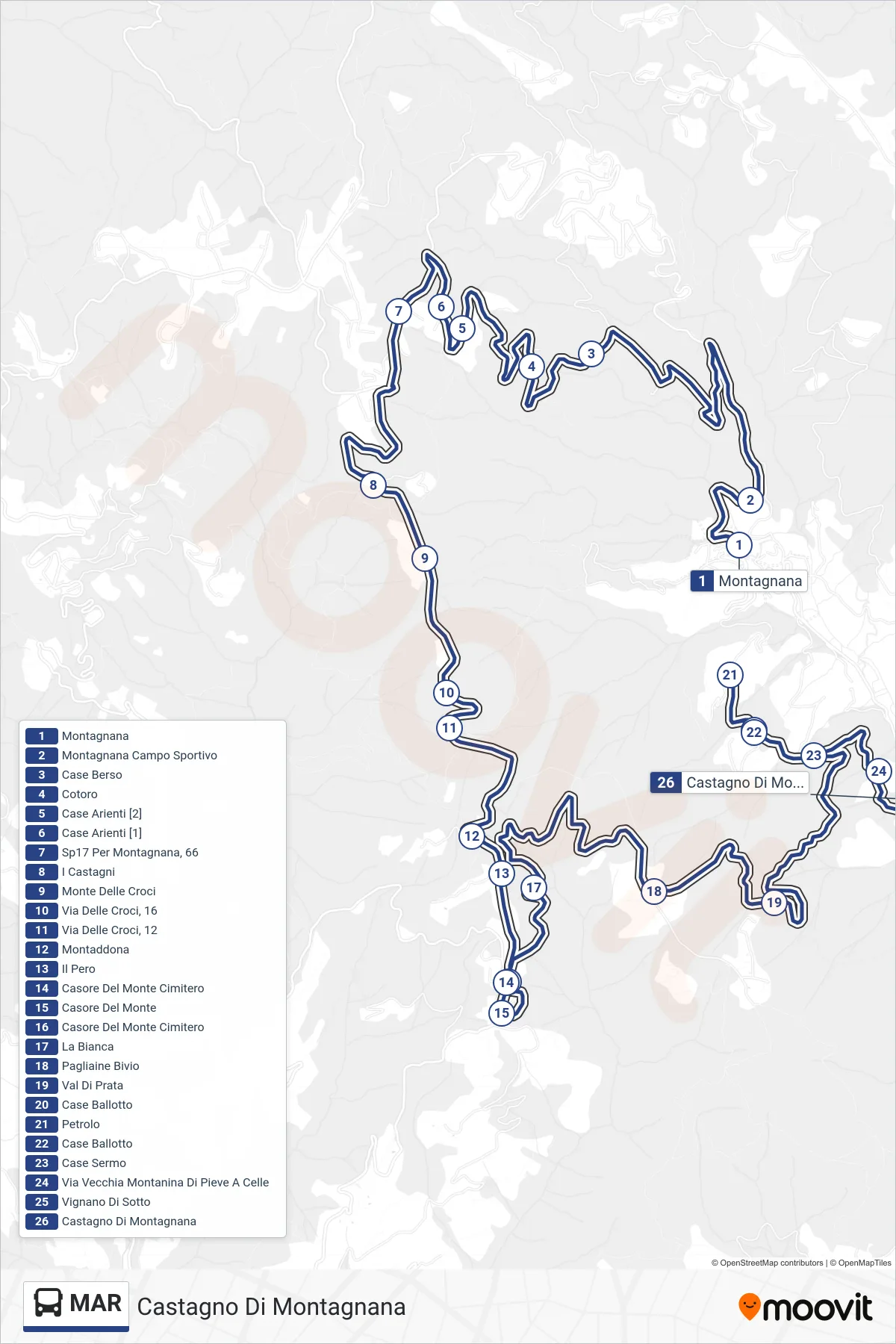Linea MAR bus (Castagno Di Montagnana) - Percorsi e fermate sulla mappa