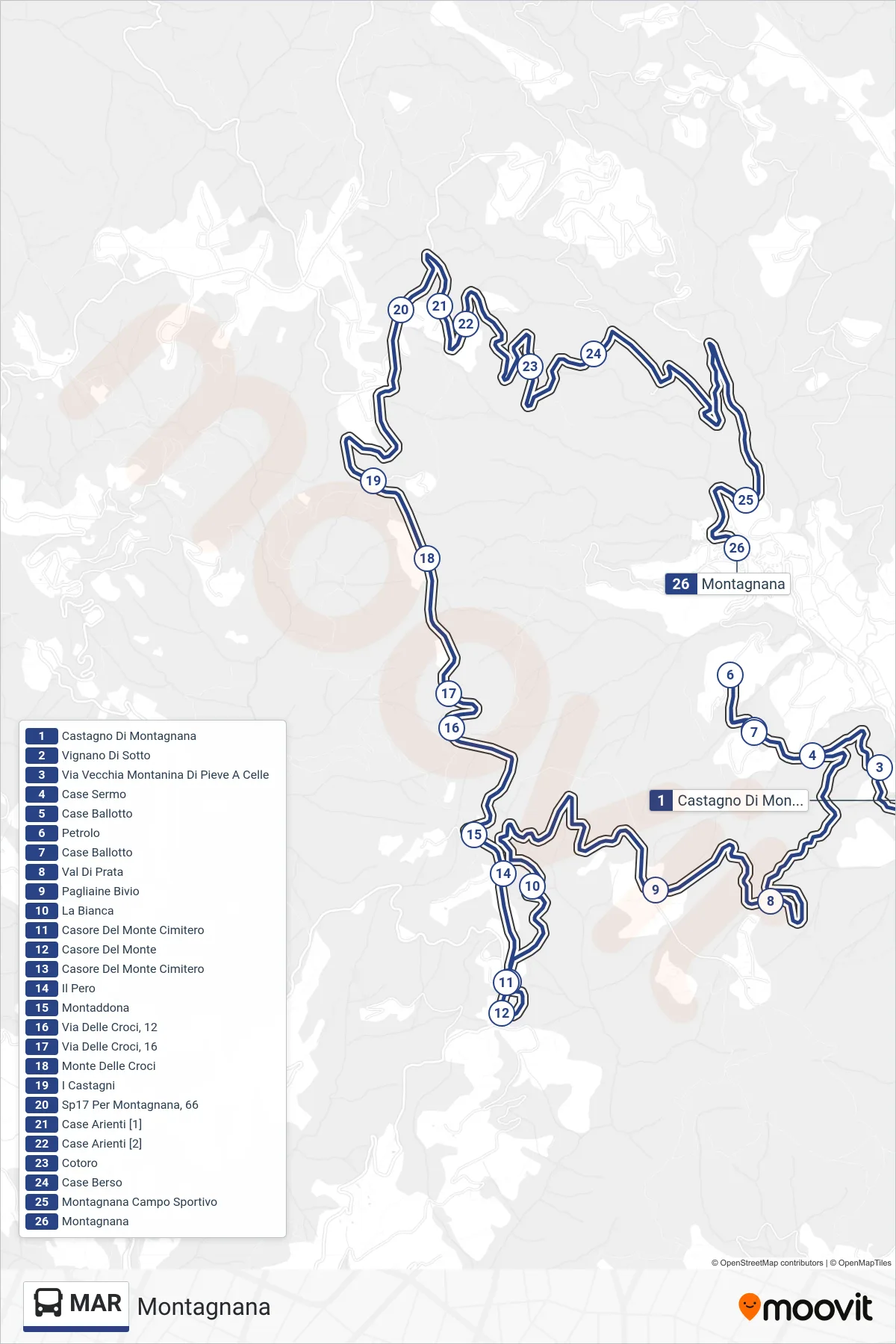 Linea MAR bus (Montagnana) - Percorsi e fermate sulla mappa