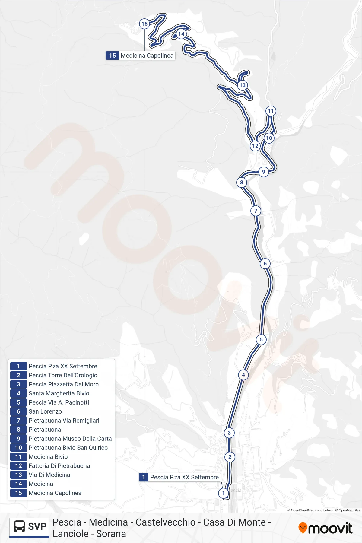 Linea SVP bus (Medicina Capolinea) - Percorsi e fermate sulla mappa