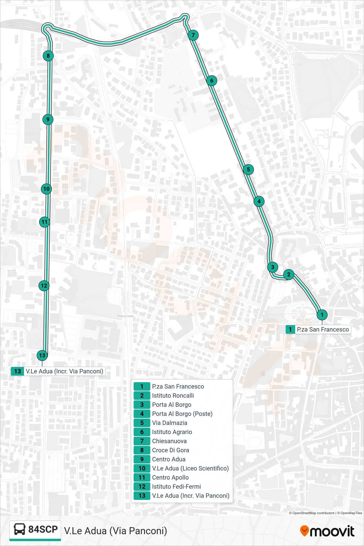 Linea 84SCP bus (V.Le Adua (Via Panconi)) - Percorsi e fermate sulla mappa