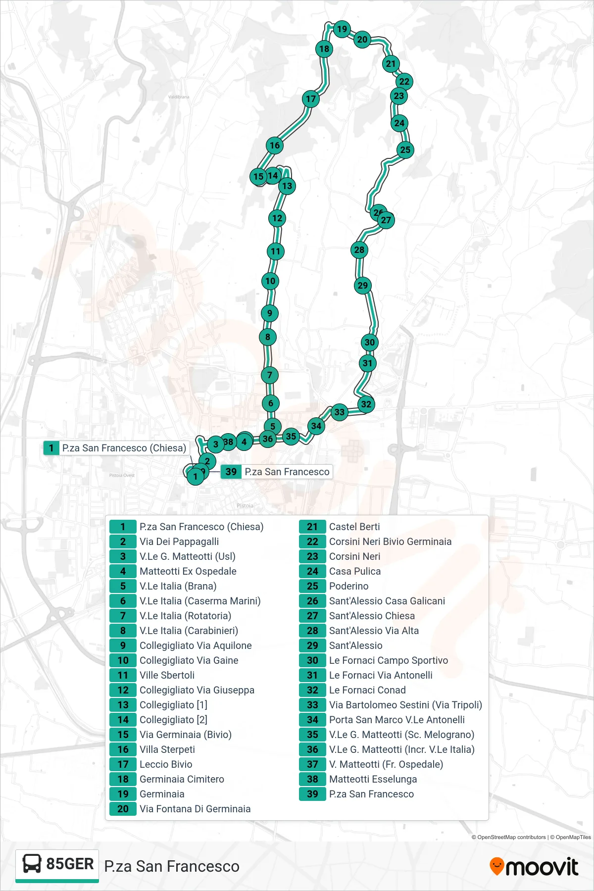 Linea 85GER bus (P.za San Francesco) - Percorsi e fermate sulla mappa