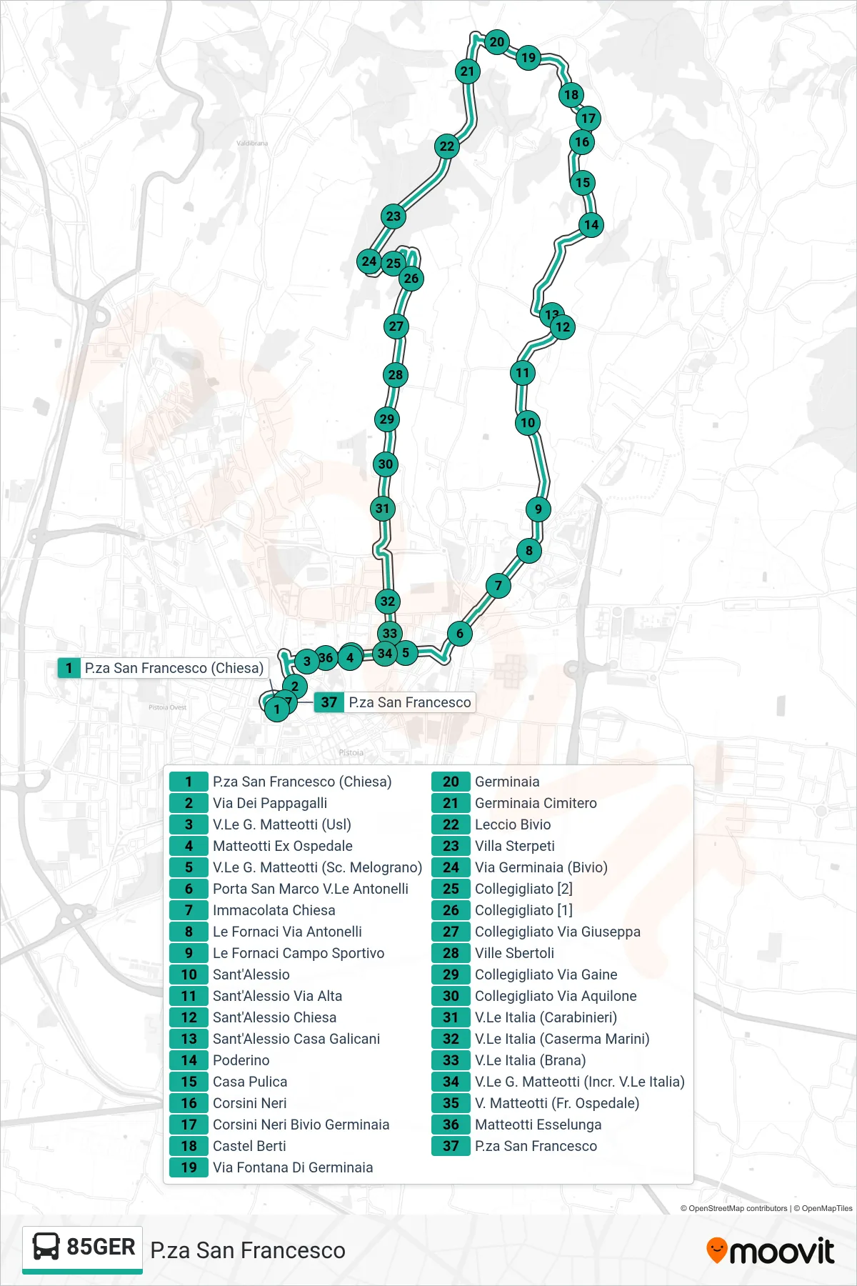 Linea 85GER bus (P.za San Francesco) - Percorsi e fermate sulla mappa