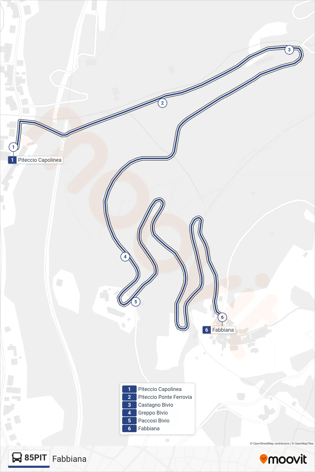 Linea 85PIT bus (Fabbiana) - Percorsi e fermate sulla mappa