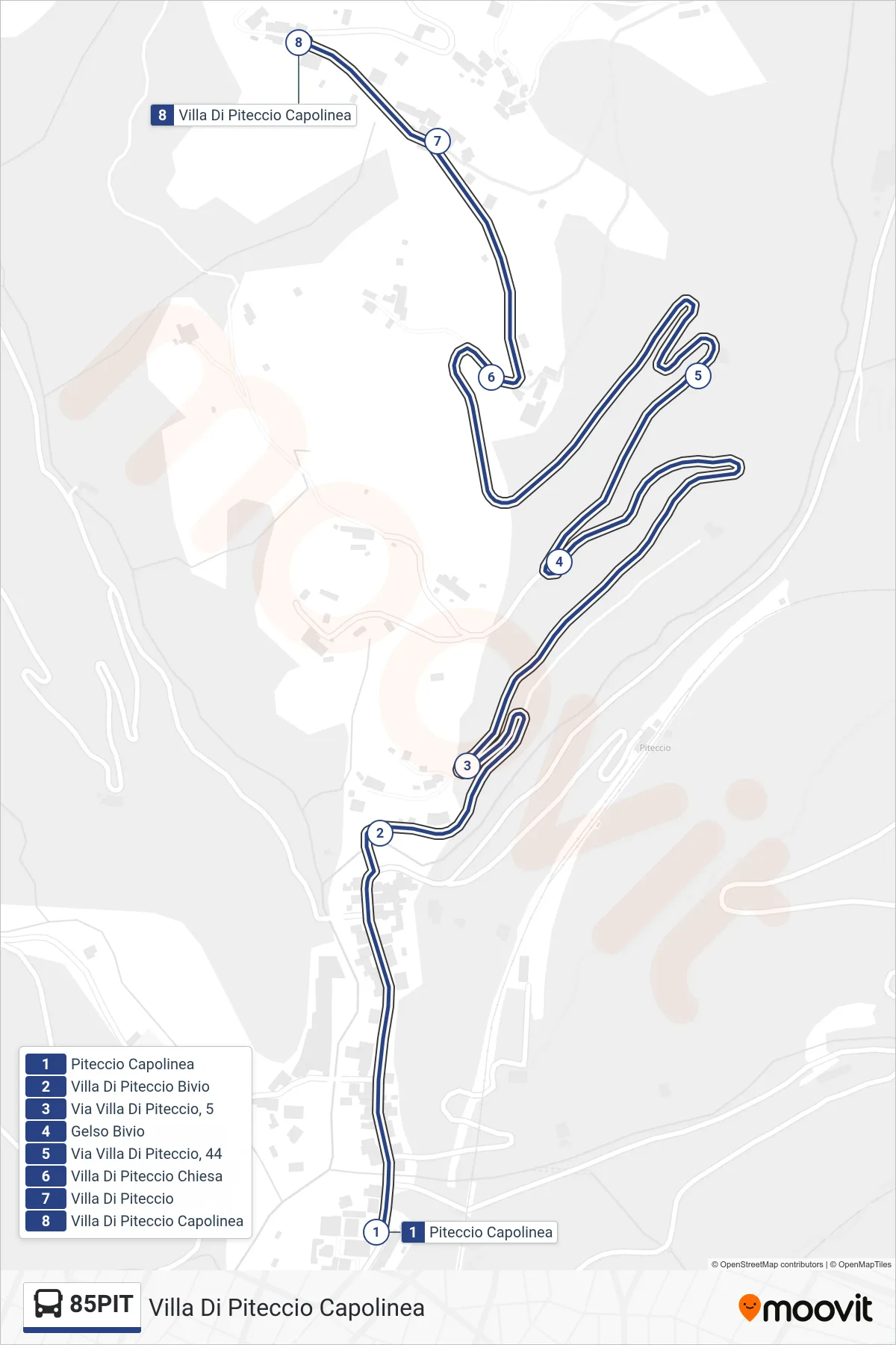 Linea 85PIT bus (Villa Di Piteccio Capolinea) - Percorsi e fermate sulla mappa
