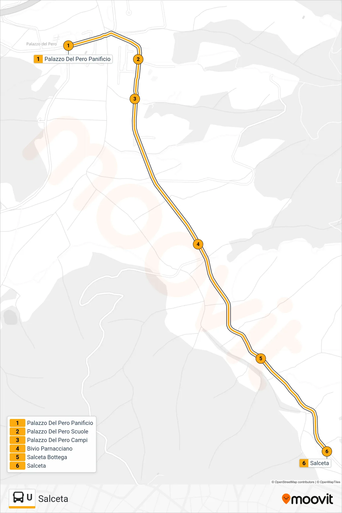 Linea U bus (Salceta) - Percorsi e fermate sulla mappa