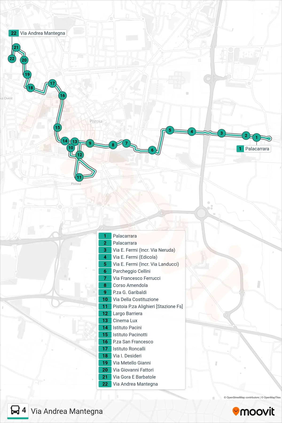 Linea 4 bus (Via Andrea Mantegna) - Percorsi e fermate sulla mappa