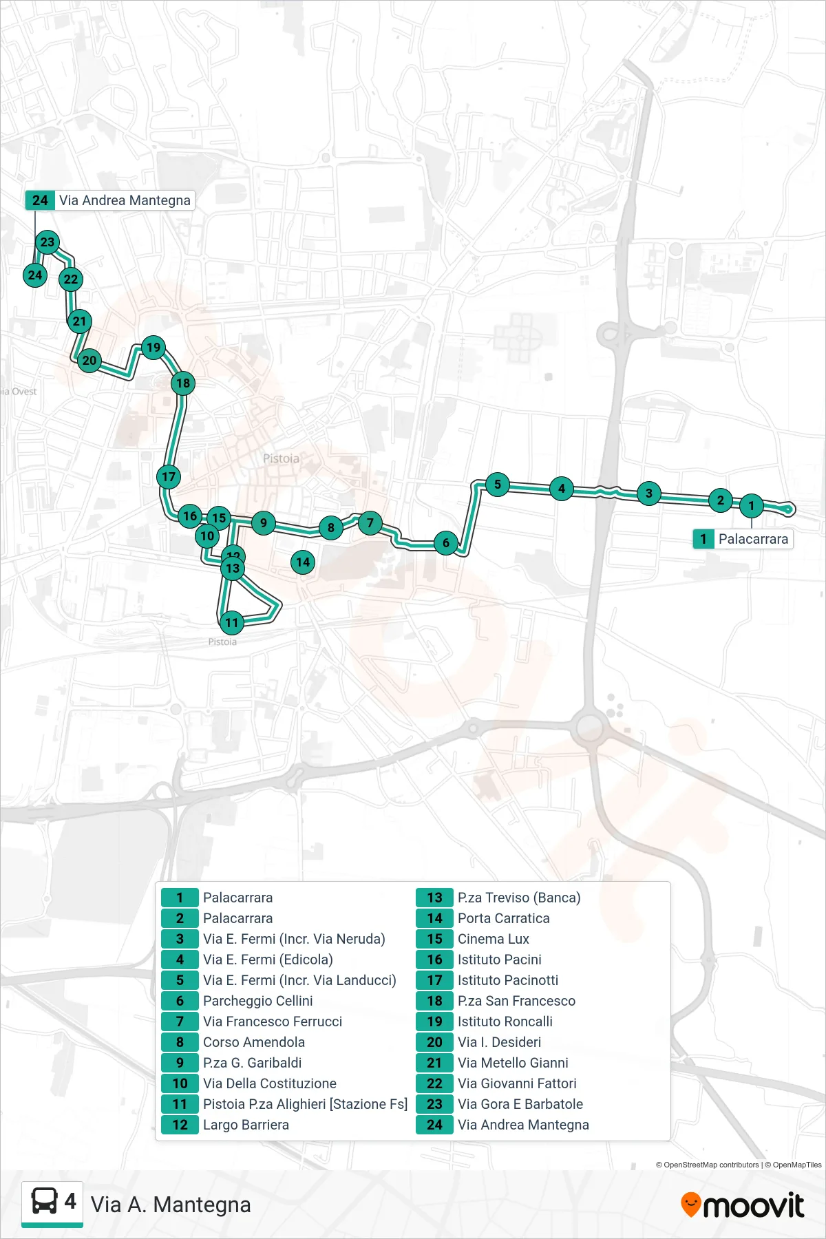 Linea 4 bus (Via A. Mantegna) - Percorsi e fermate sulla mappa