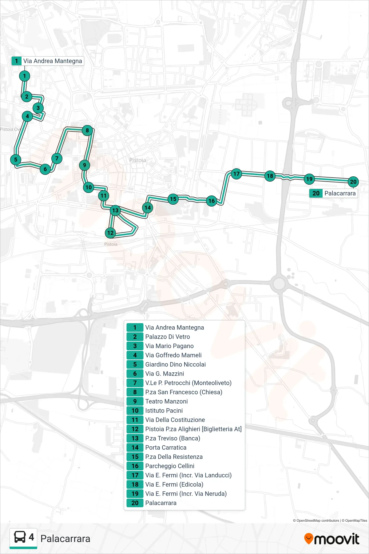 Linea 4 bus (Palacarrara) - Percorsi e fermate sulla mappa