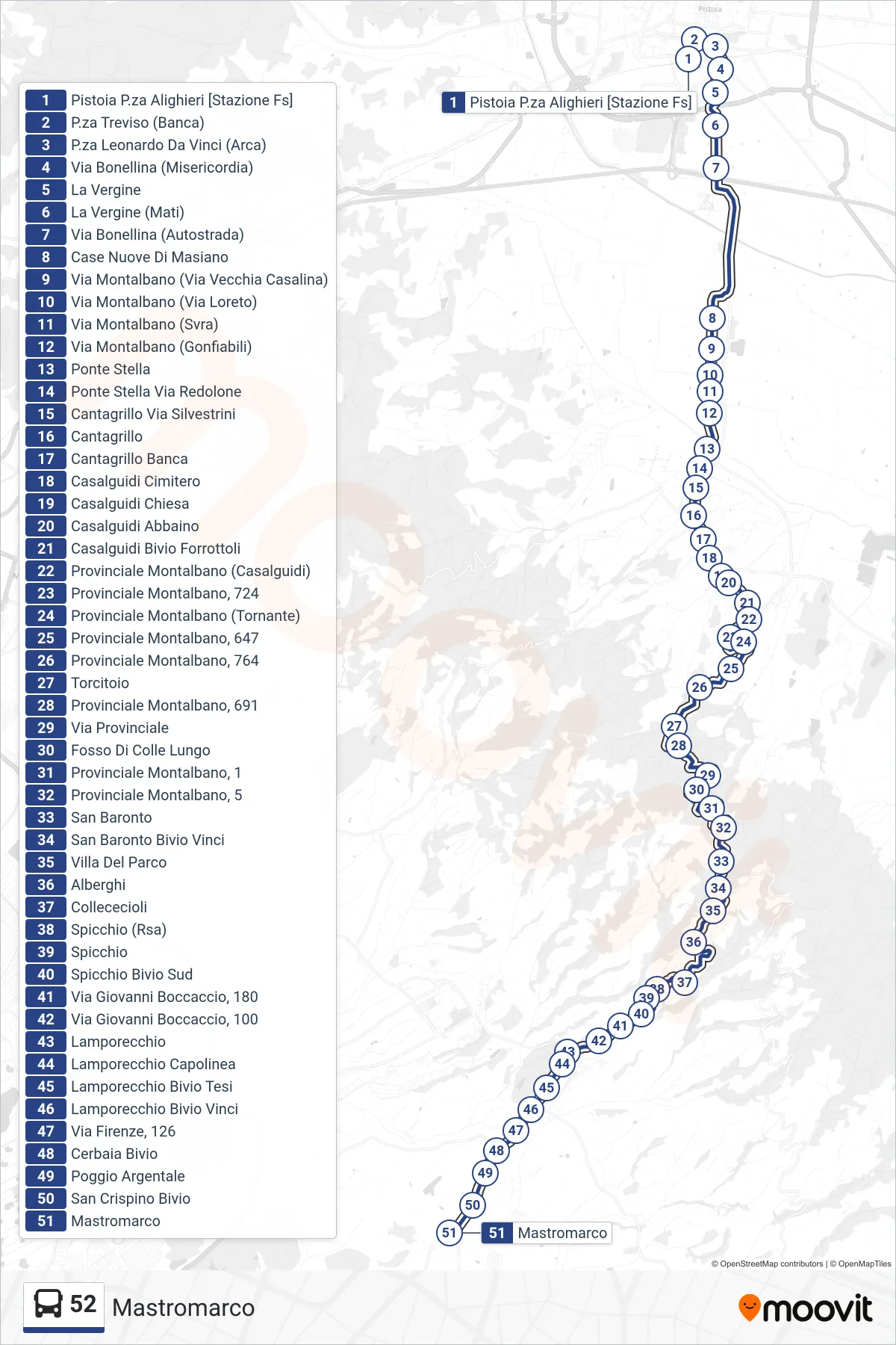 Linea 52  bus (Mastromarco) - Percorsi e fermate sulla mappa