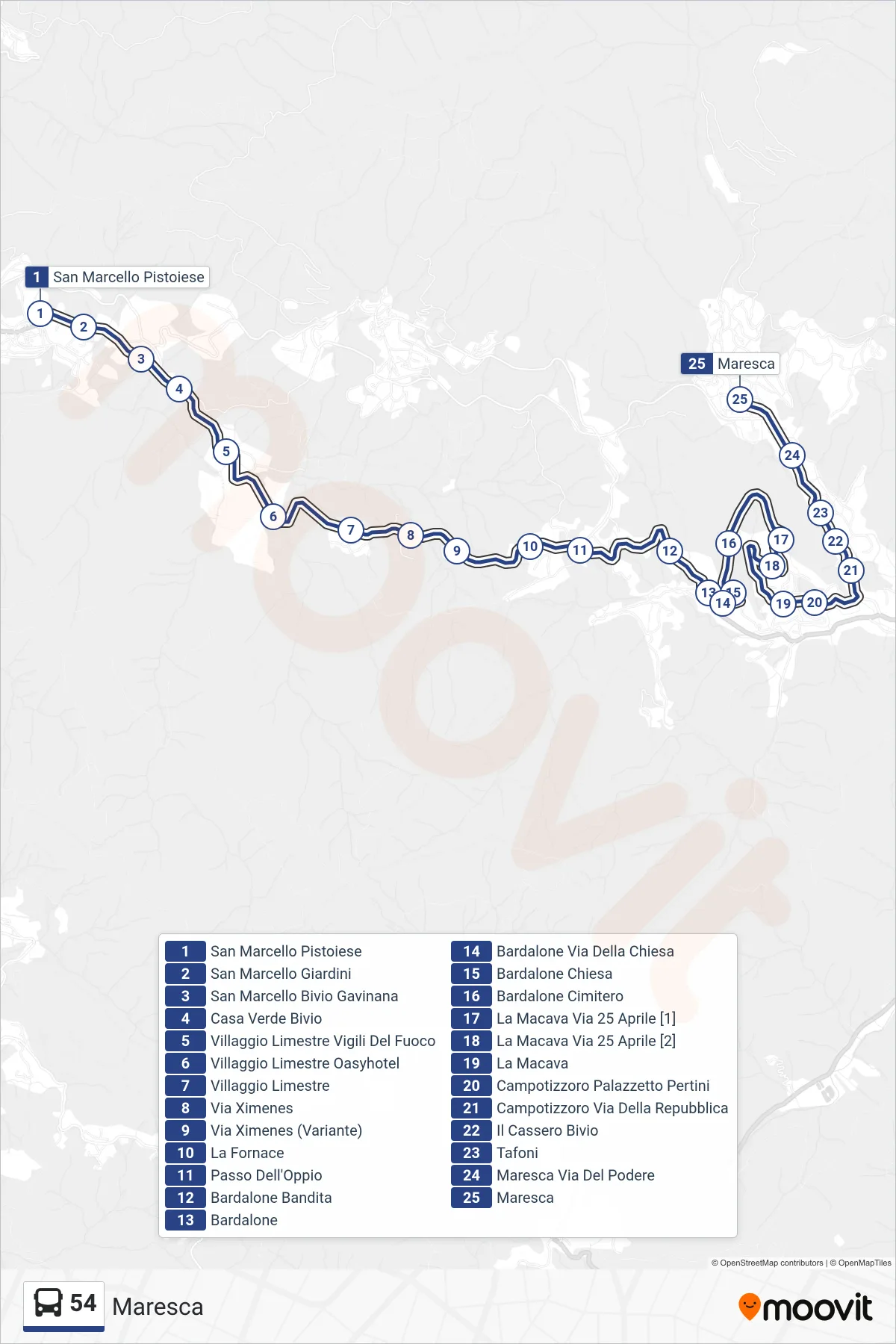 Linea 54 bus (Maresca) - Percorsi e fermate sulla mappa