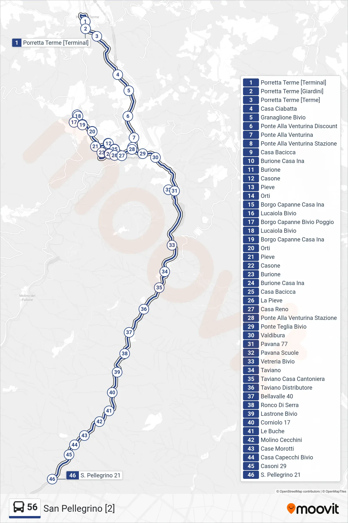 Linea 56  bus (San Pellegrino [2]) - Percorsi e fermate sulla mappa