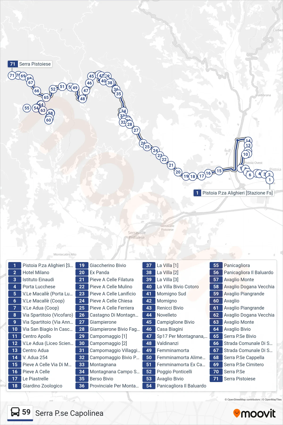 Linea 59  bus (Serra P.se Capolinea) - Percorsi e fermate sulla mappa