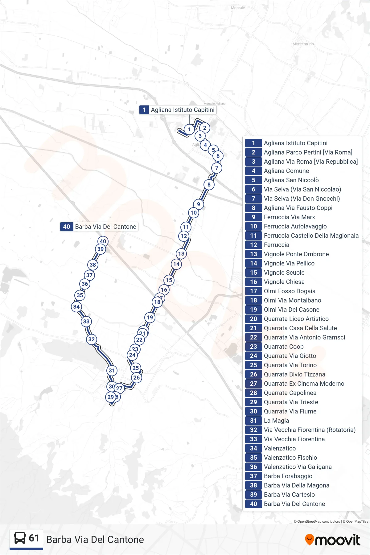 Linea 61 bus (Barba Via Del Cantone) - Percorsi e fermate sulla mappa