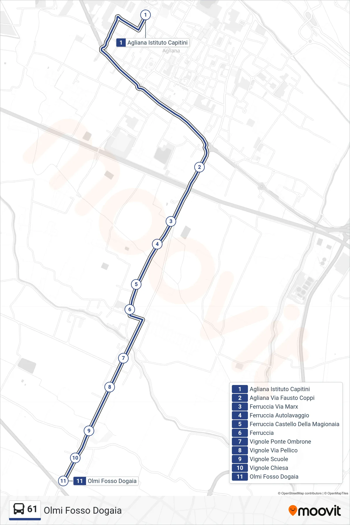 Linea 61 bus (Olmi Fosso Dogaia) - Percorsi e fermate sulla mappa