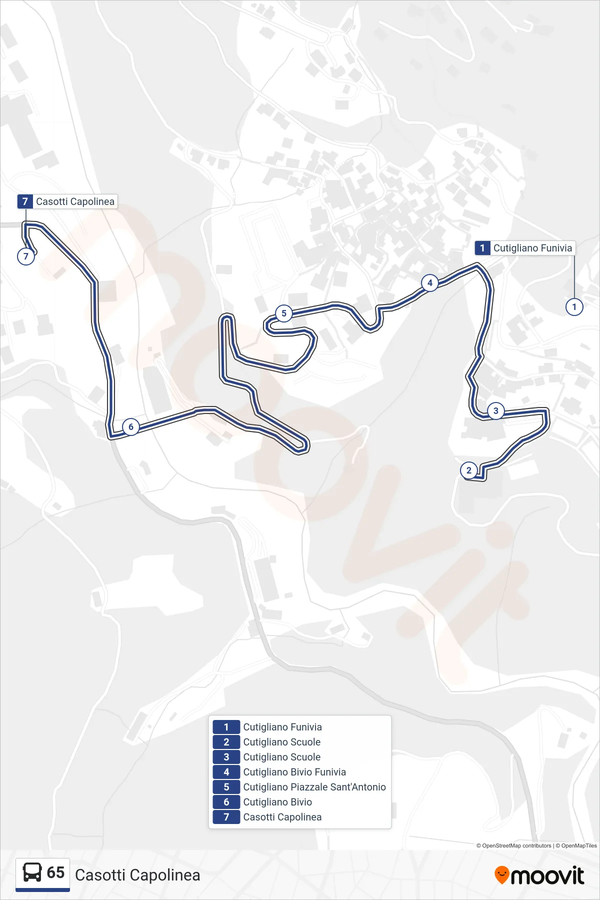 Linea 65 bus (Casotti Capolinea) - Percorsi e fermate sulla mappa