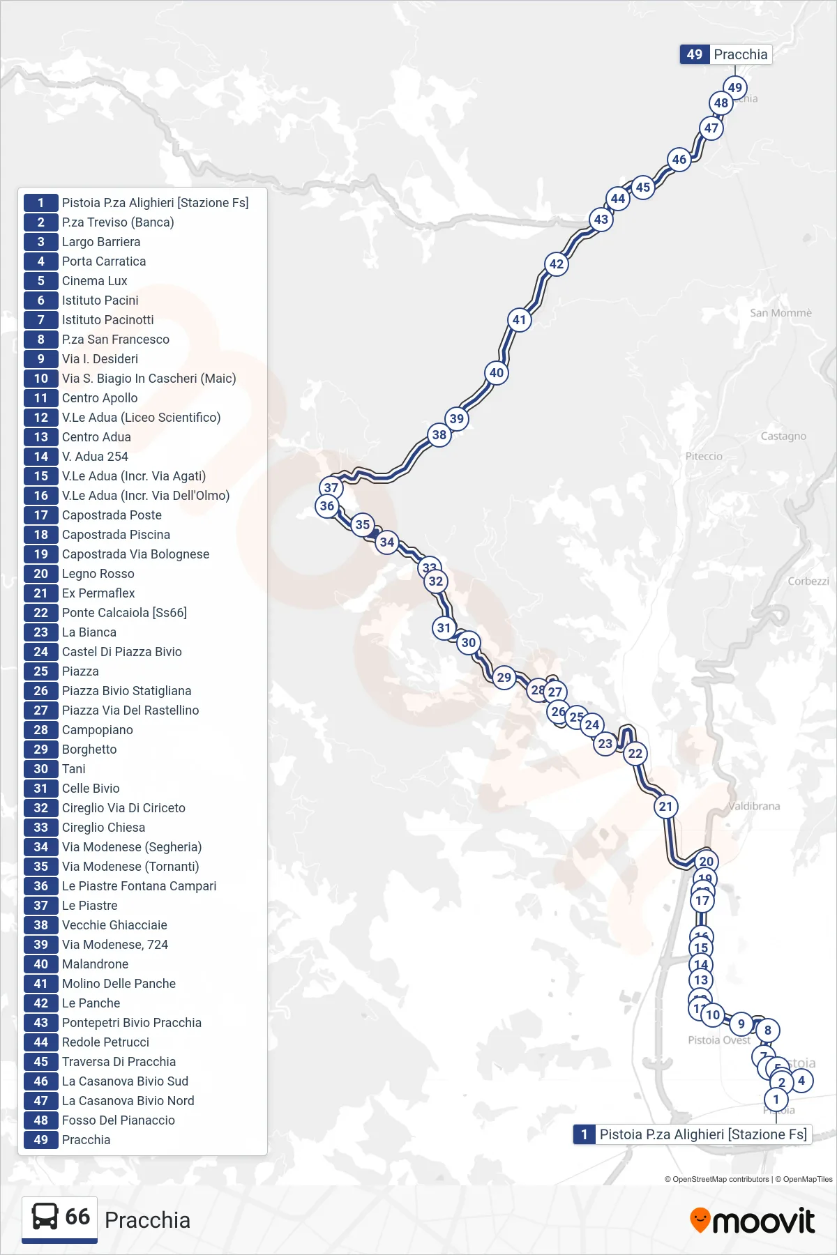 Linea 66 bus (Pracchia) - Percorsi e fermate sulla mappa