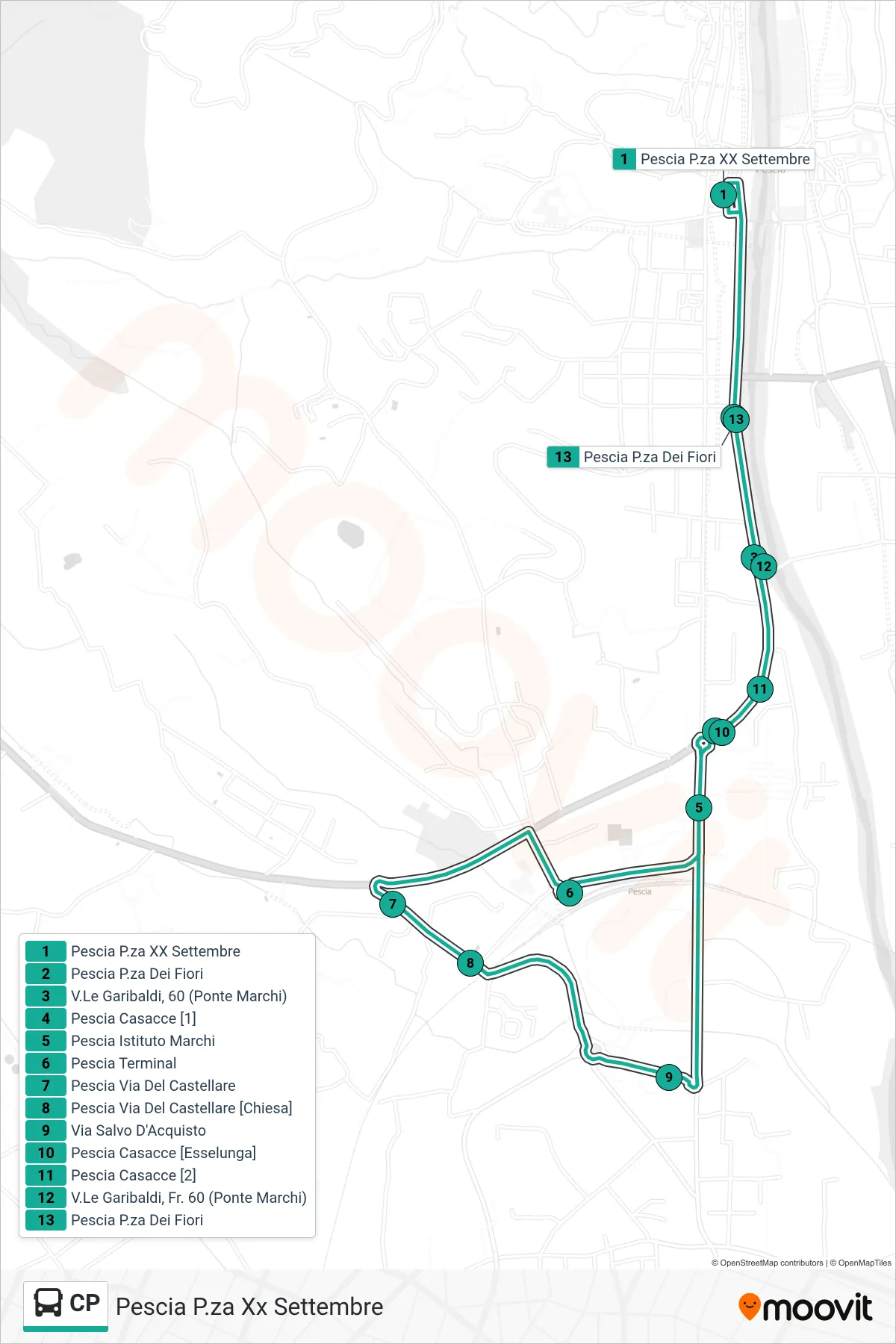 Linea CP  bus (Pescia P.za Xx Settembre) - Percorsi e fermate sulla mappa