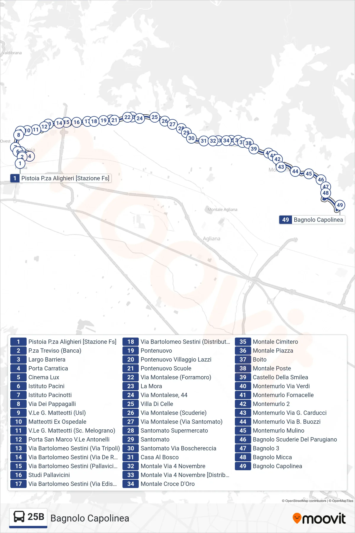 Linea 25B  bus (Bagnolo Capolinea) - Percorsi e fermate sulla mappa