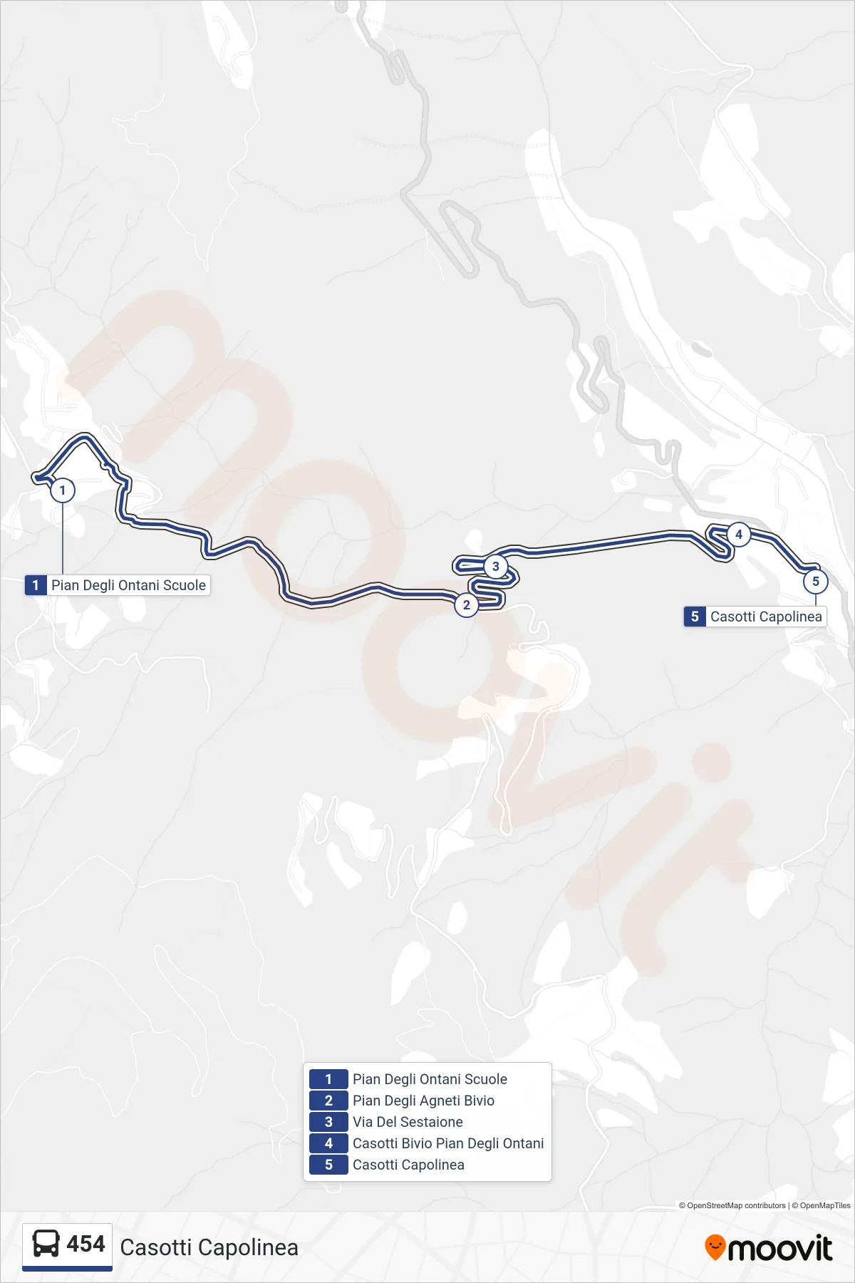 Linea 454  bus (Casotti Capolinea) - Percorsi e fermate sulla mappa