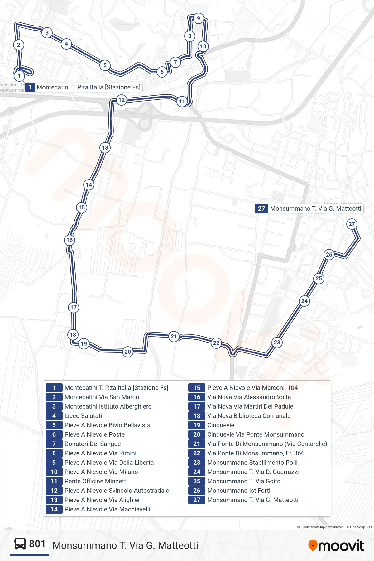 Linea 801  bus (Monsummano T. Via G. Matteotti) - Percorsi e fermate sulla mappa