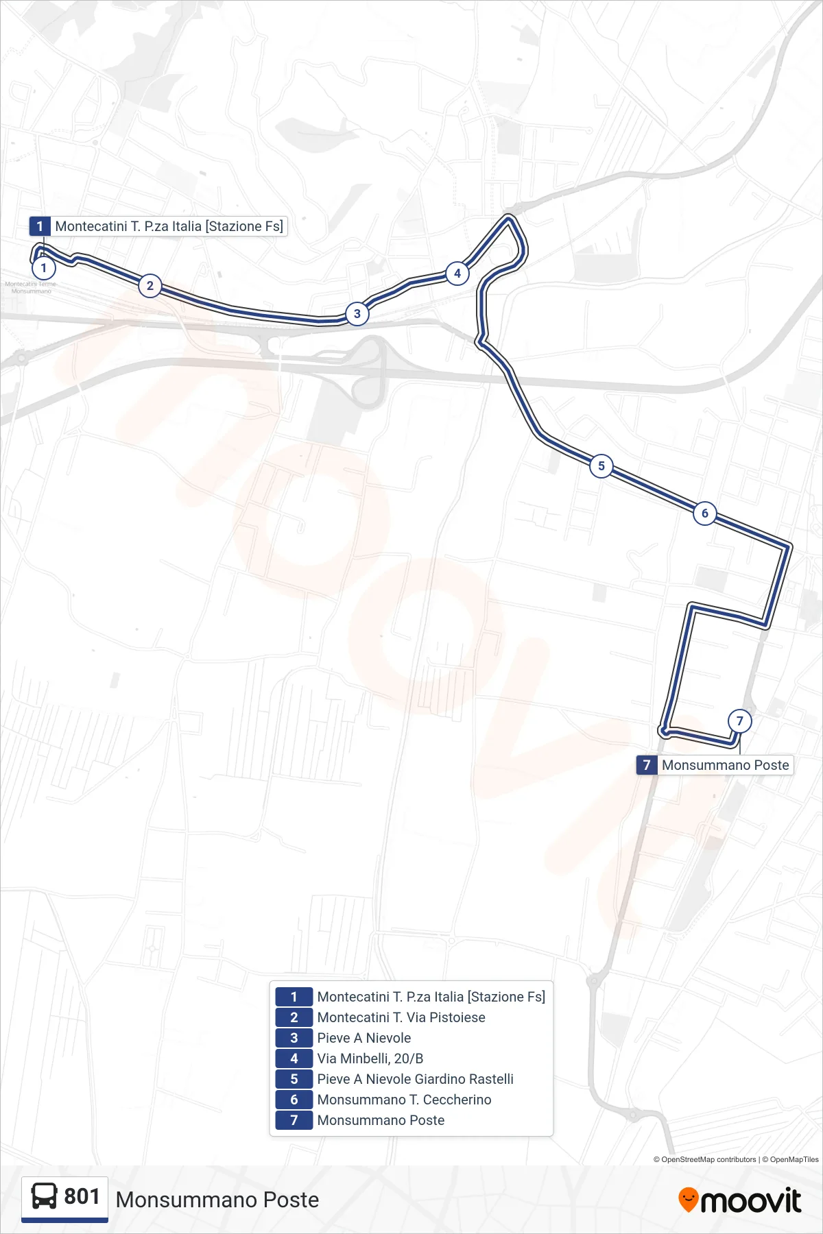 Linea 801 bus (Monsummano Poste) - Percorsi e fermate sulla mappa