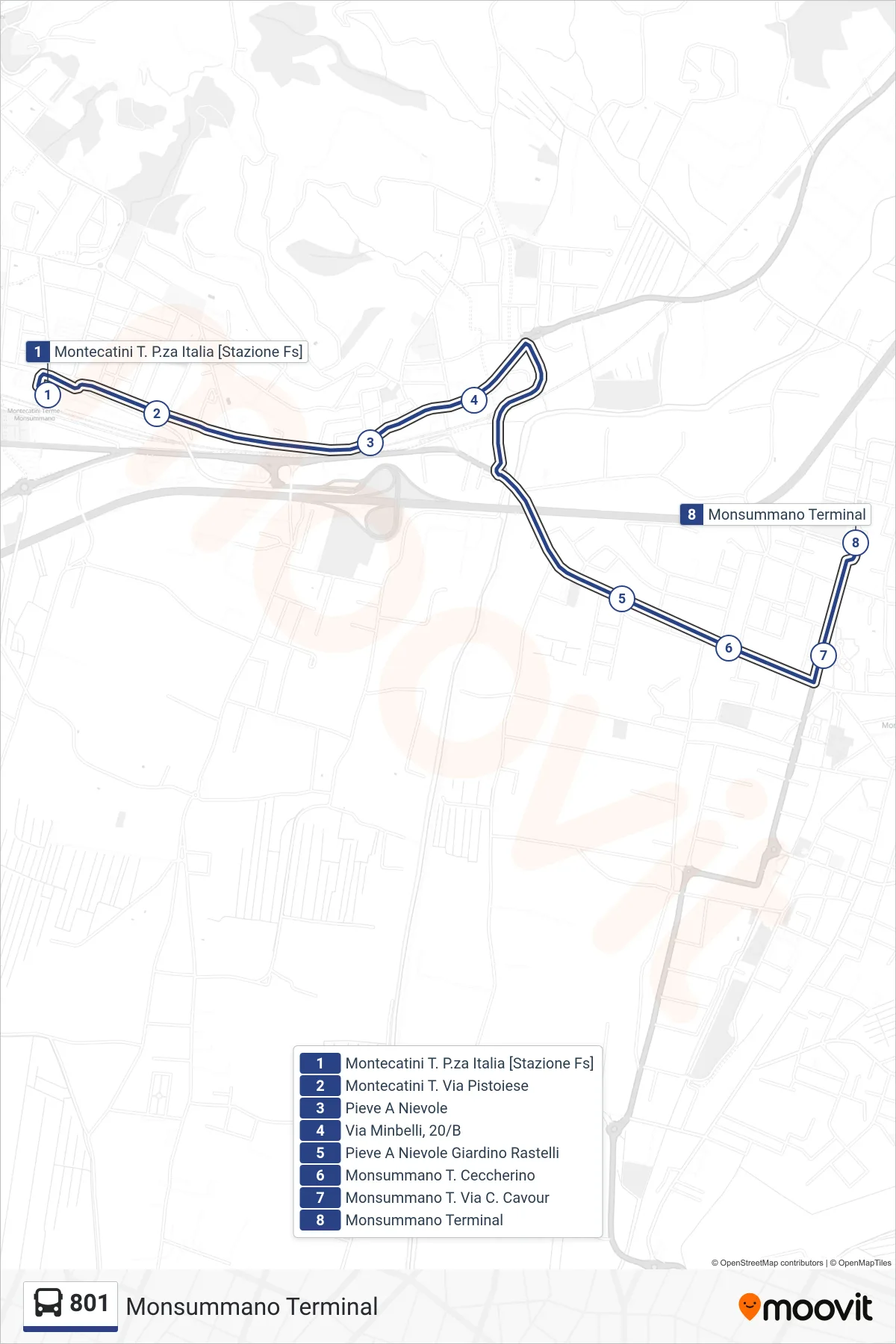 Linea 801 bus (Monsummano Terminal) - Percorsi e fermate sulla mappa