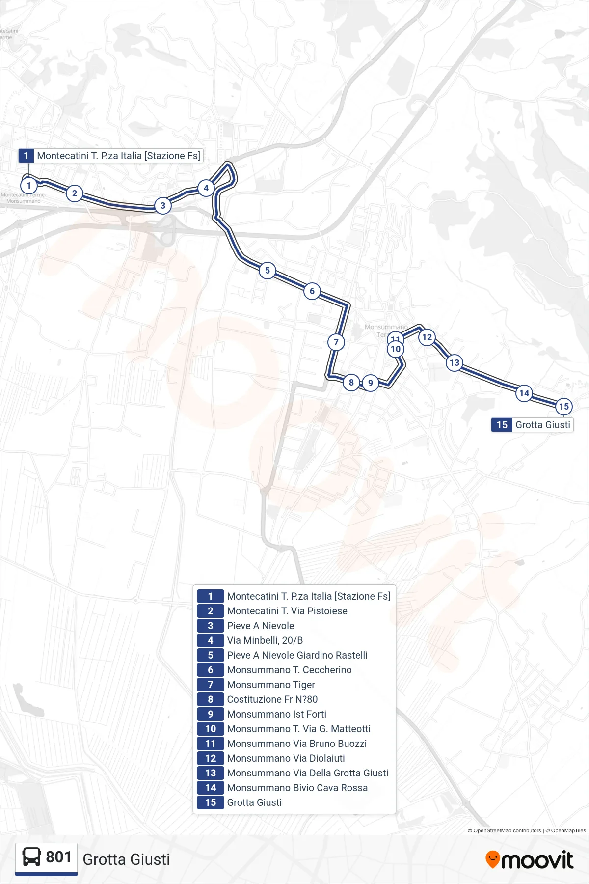 Linea 801 bus (Grotta Giusti) - Percorsi e fermate sulla mappa