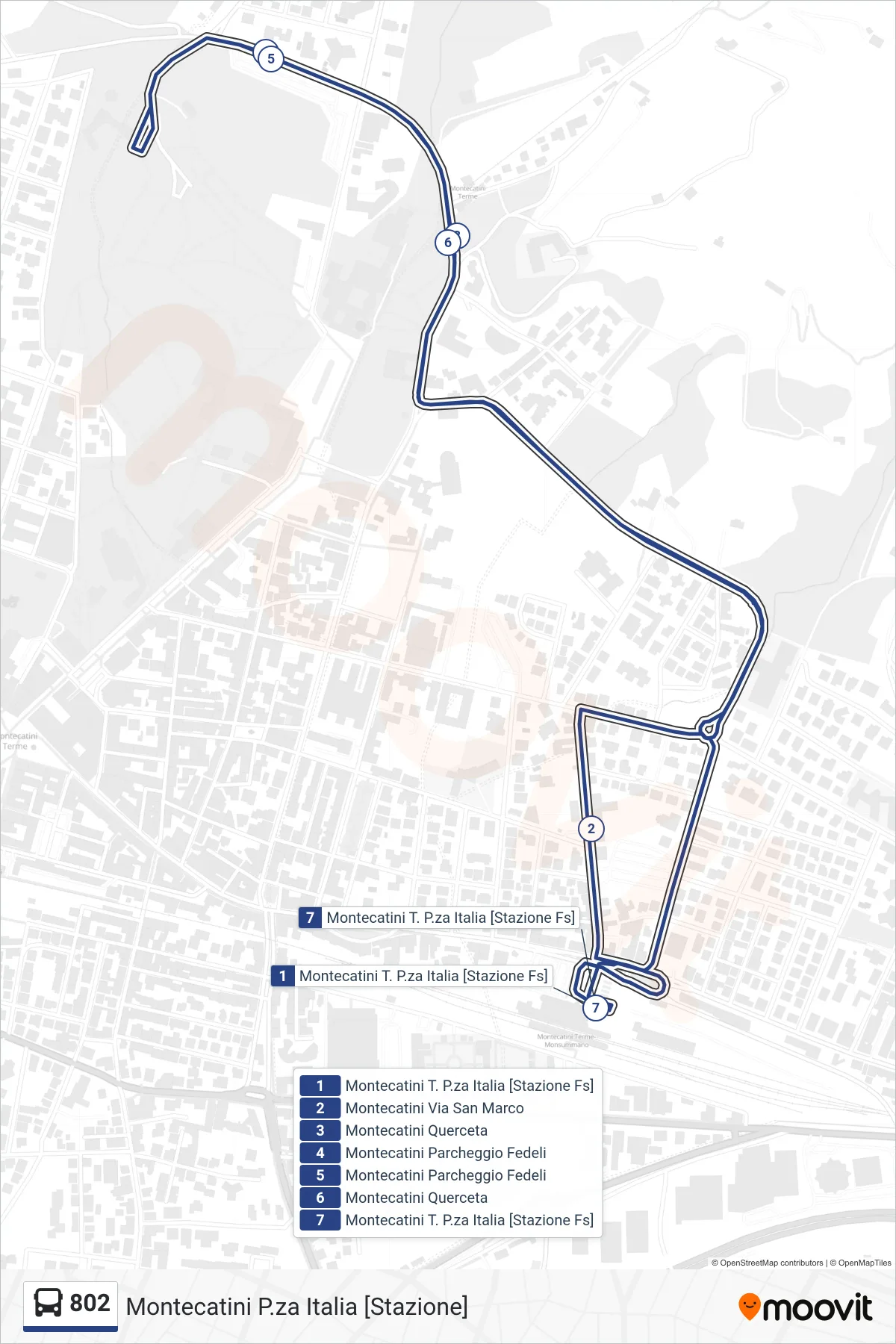 Linea 802  bus (Montecatini P.za Italia [Stazione]) - Percorsi e fermate sulla mappa