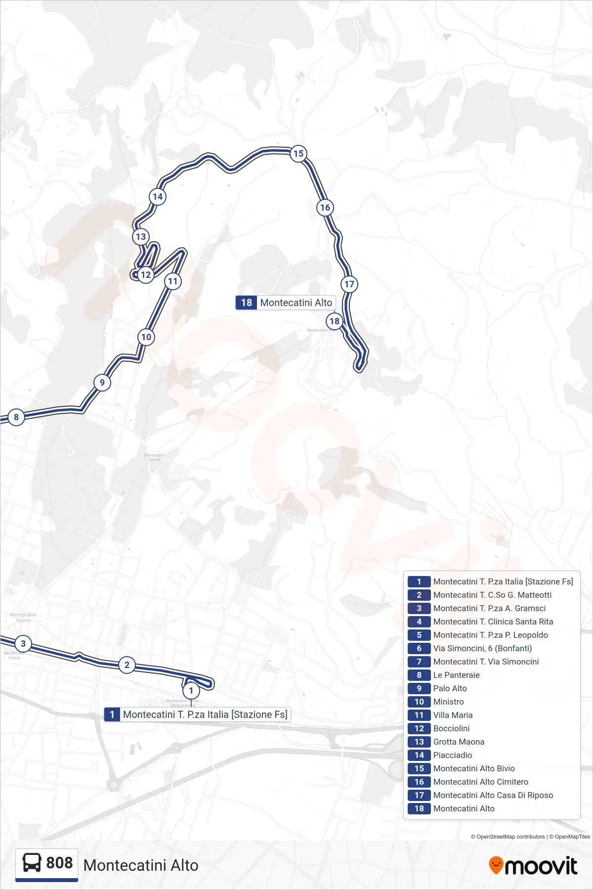 Linea 808  bus (Montecatini Alto) - Percorsi e fermate sulla mappa