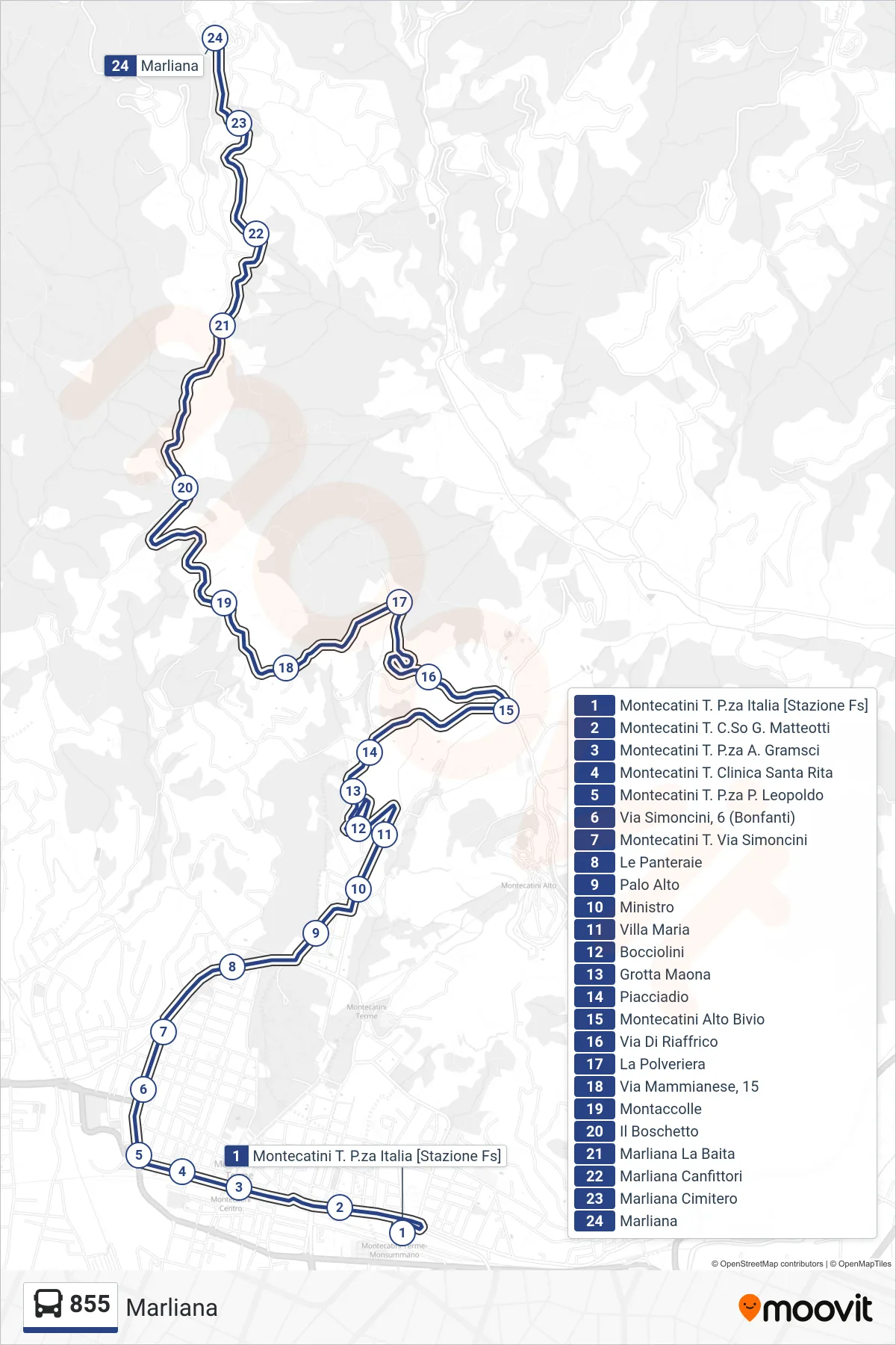 Linea 855 bus (Marliana) - Percorsi e fermate sulla mappa