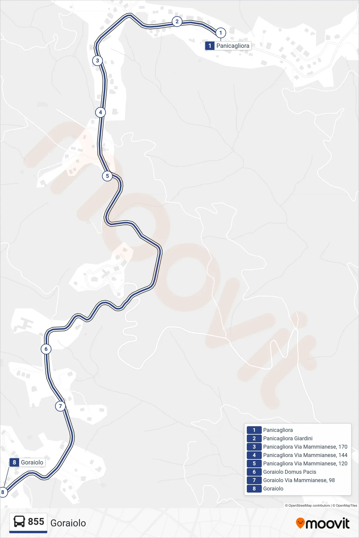 Linea 855 bus (Goraiolo) - Percorsi e fermate sulla mappa