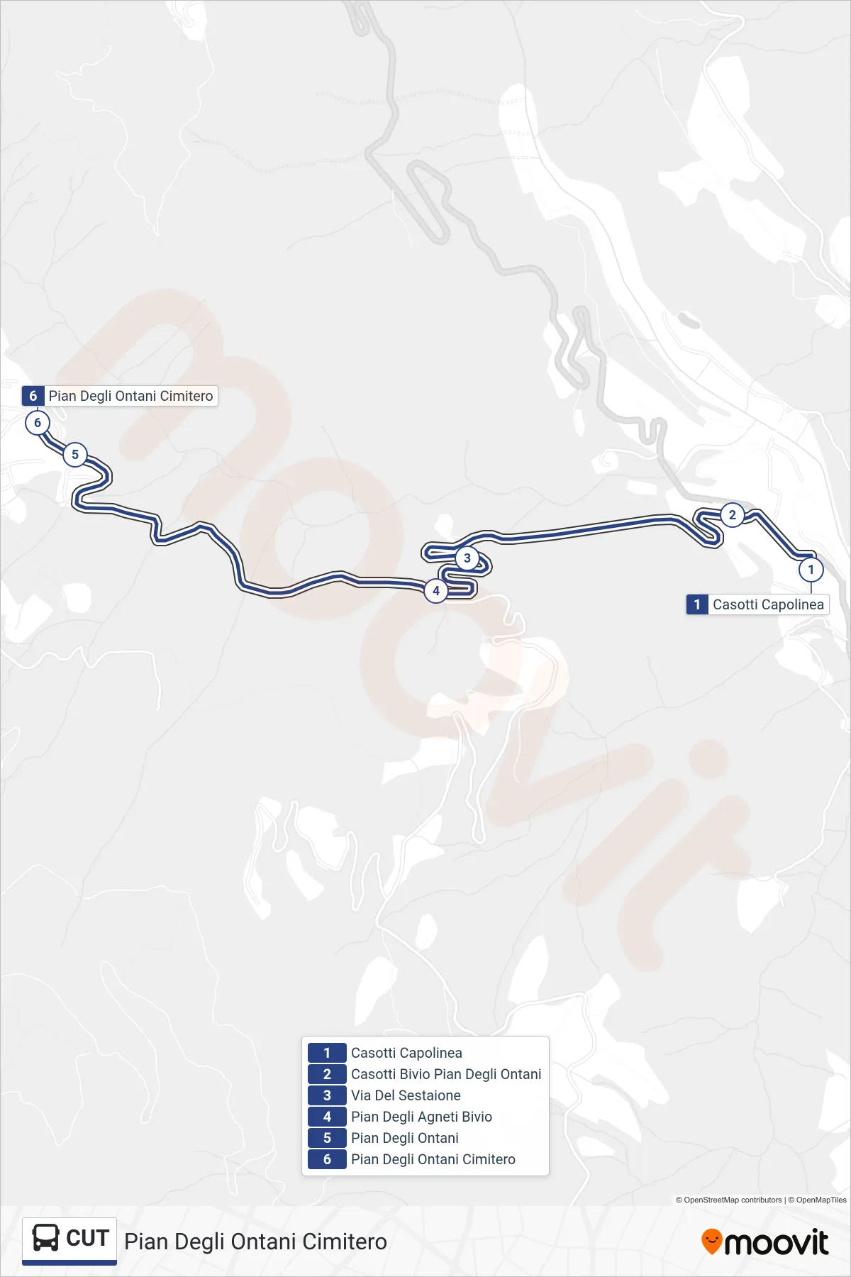 Linea CUT bus (Pian Degli Ontani Cimitero) - Percorsi e fermate sulla mappa