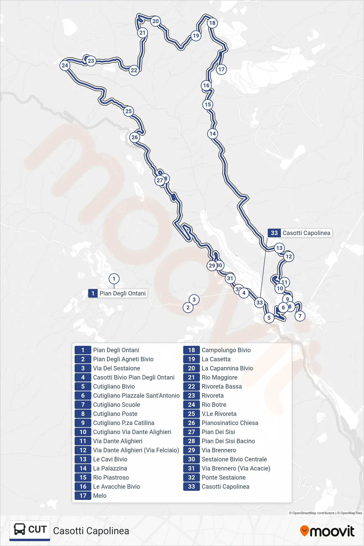 Linea CUT bus (Casotti Capolinea) - Percorsi e fermate sulla mappa