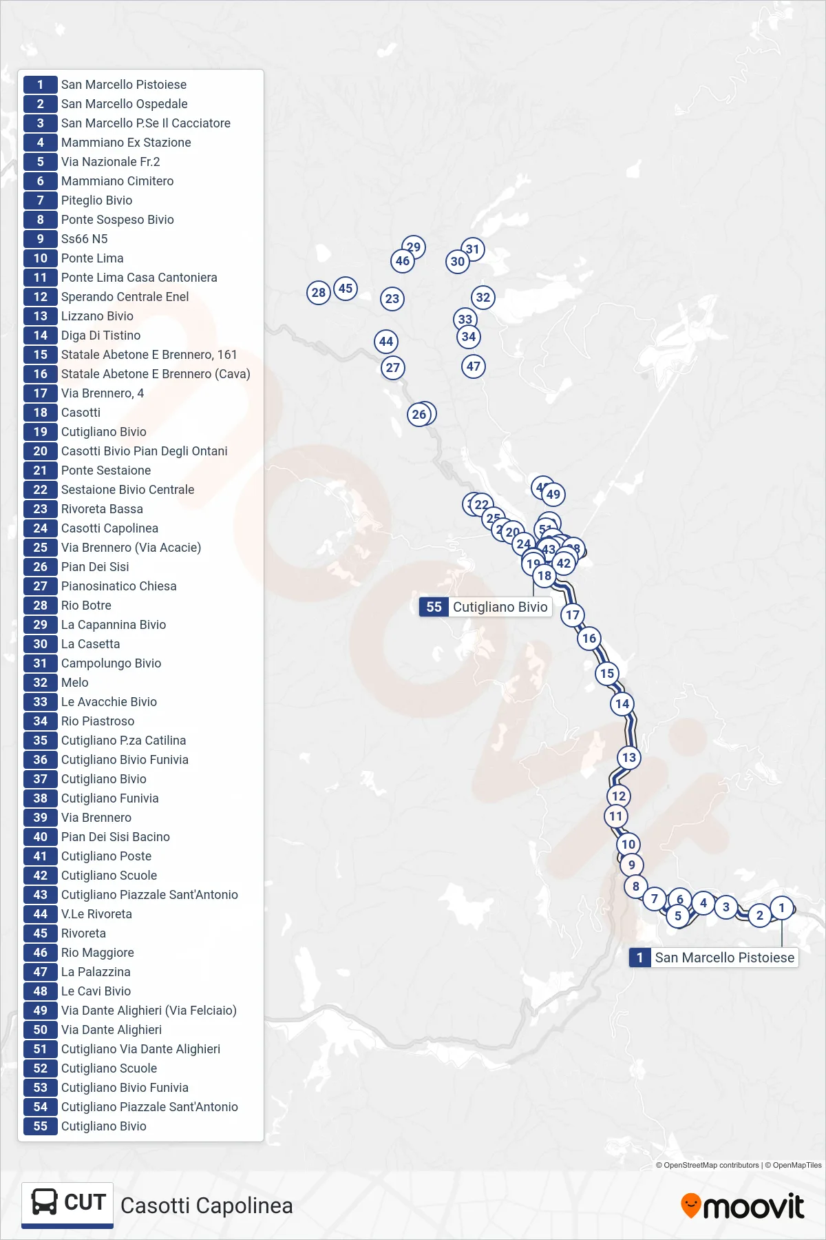 Linea CUT bus (Casotti Capolinea) - Percorsi e fermate sulla mappa