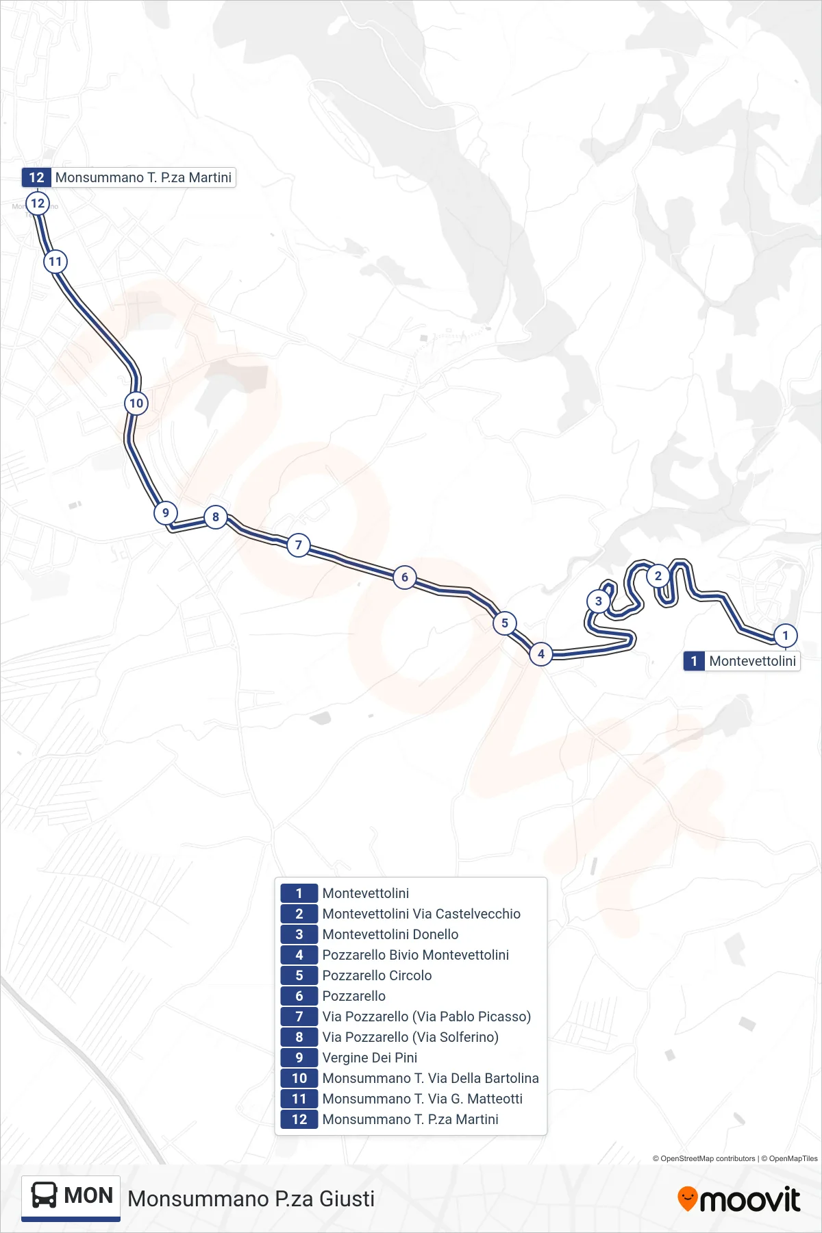 Linea MON bus (Monsummano P.za Giusti) - Percorsi e fermate sulla mappa