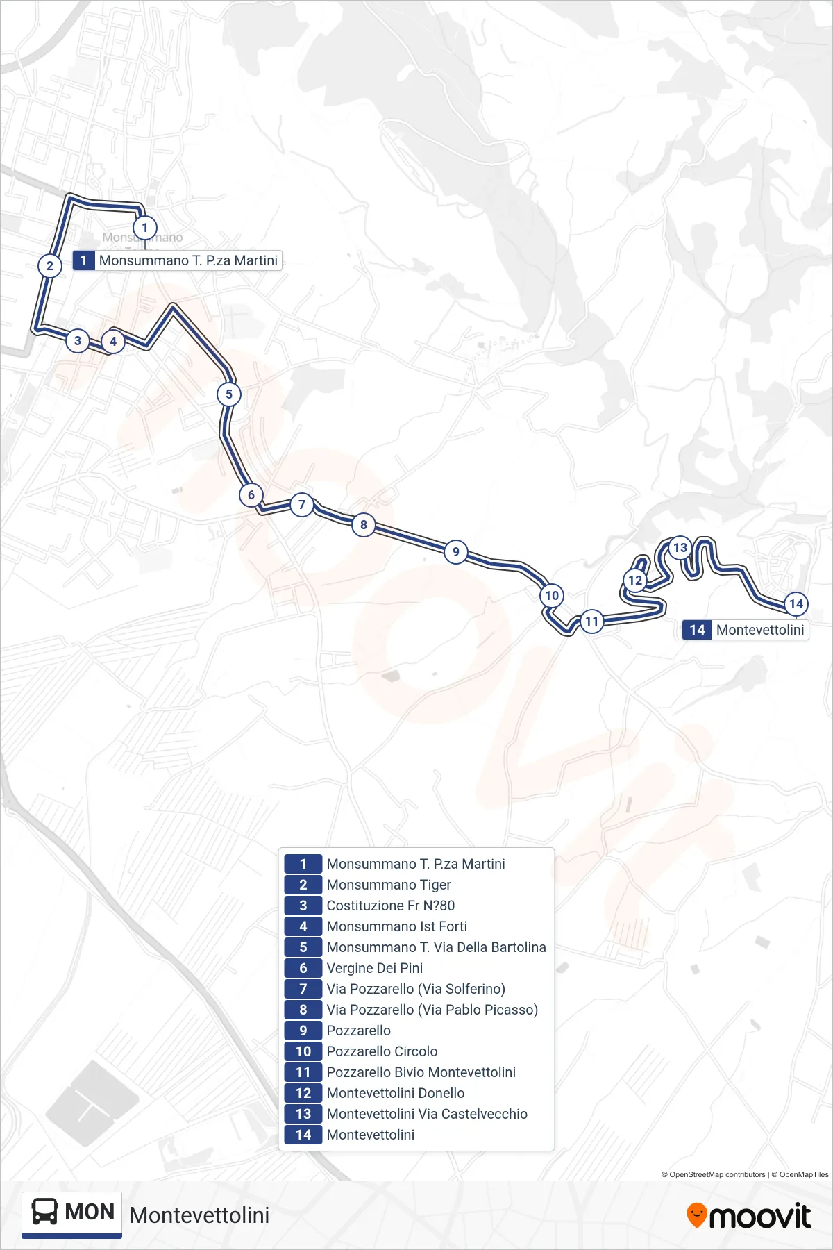 Linea MON bus (Montevettolini) - Percorsi e fermate sulla mappa