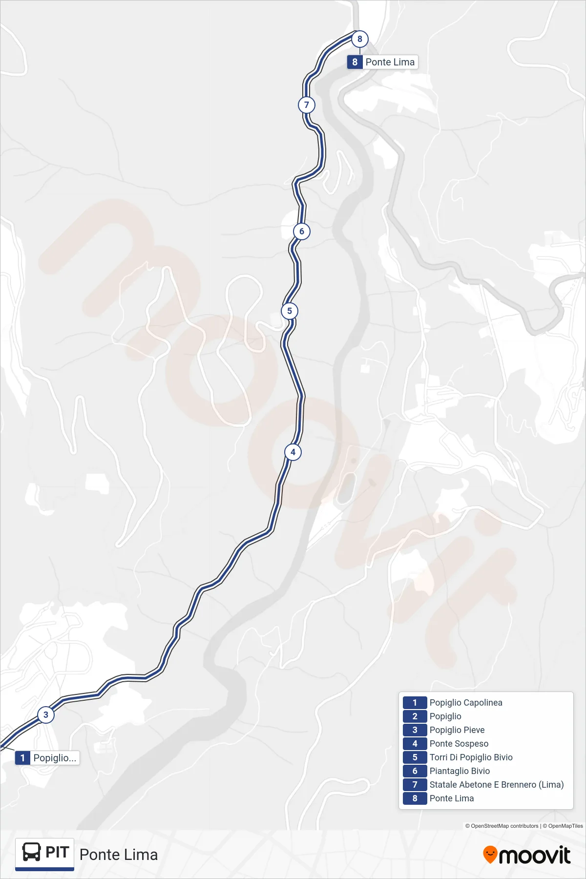 Linea PIT bus (Ponte Lima) - Percorsi e fermate sulla mappa