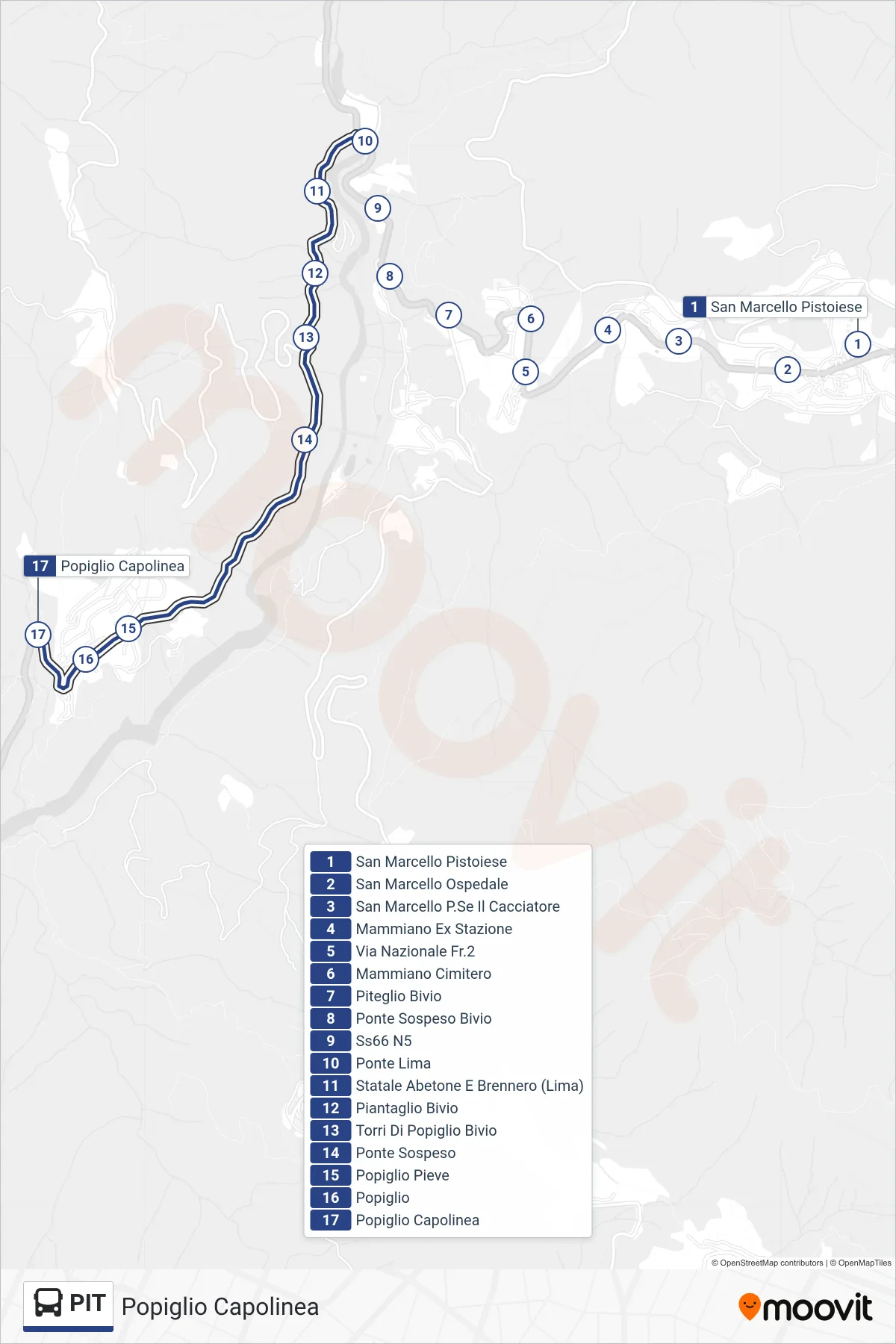 Linea PIT  bus (Popiglio Capolinea) - Percorsi e fermate sulla mappa